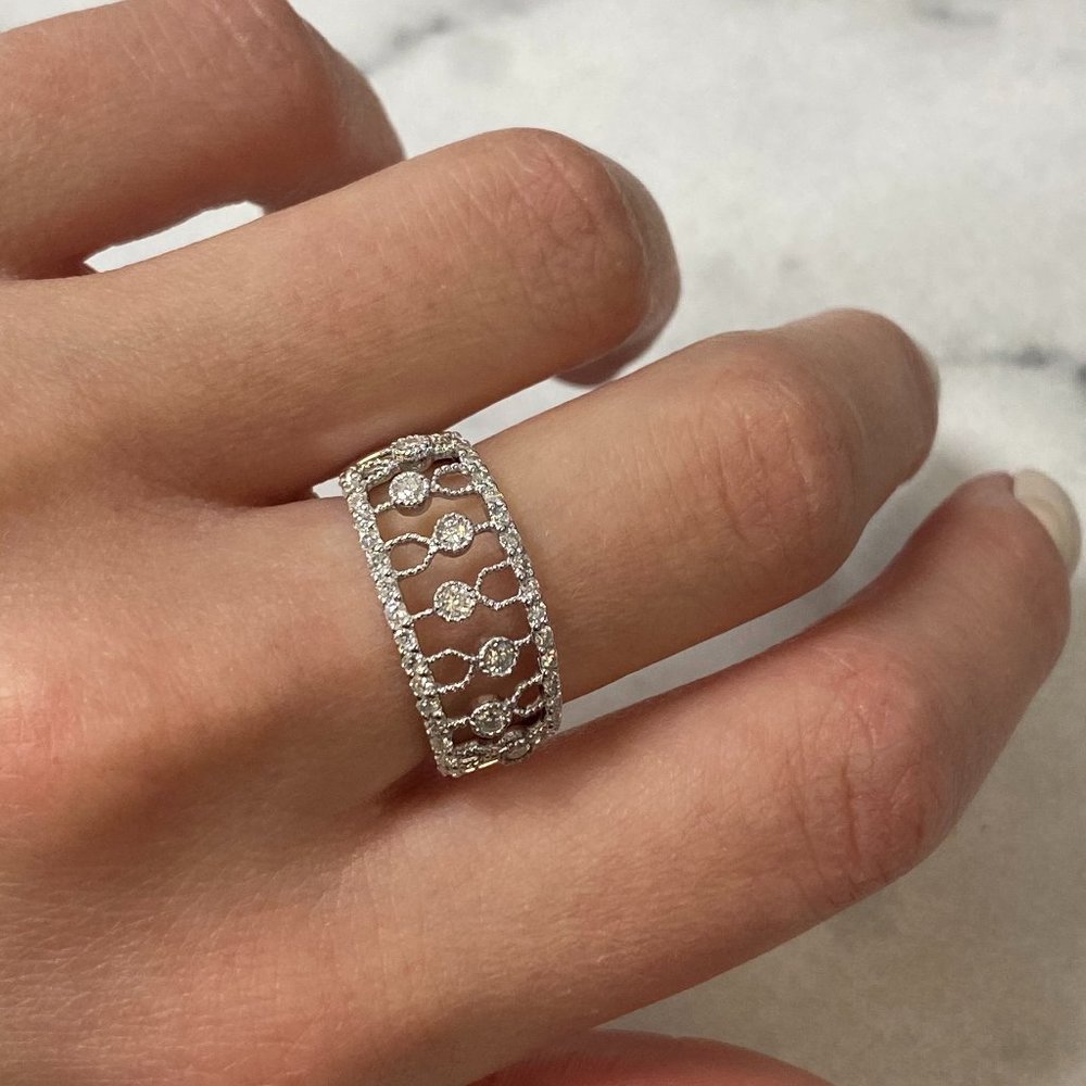 Rachel Koen Diamond Thick Band Ring 14K White Gold 0.50cttw Size 6.5
